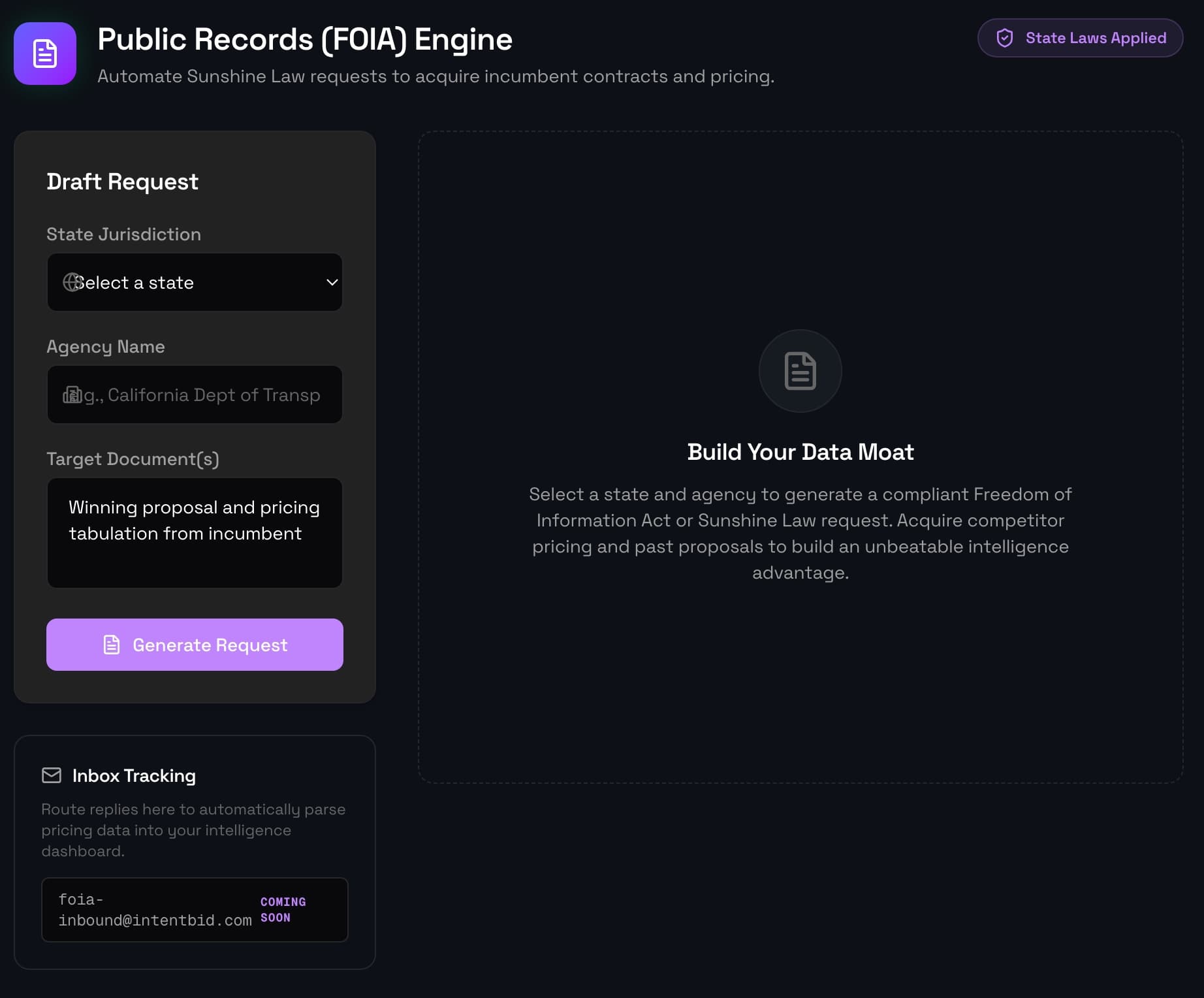 IntentBid document request workspace for gathering additional pursuit context
