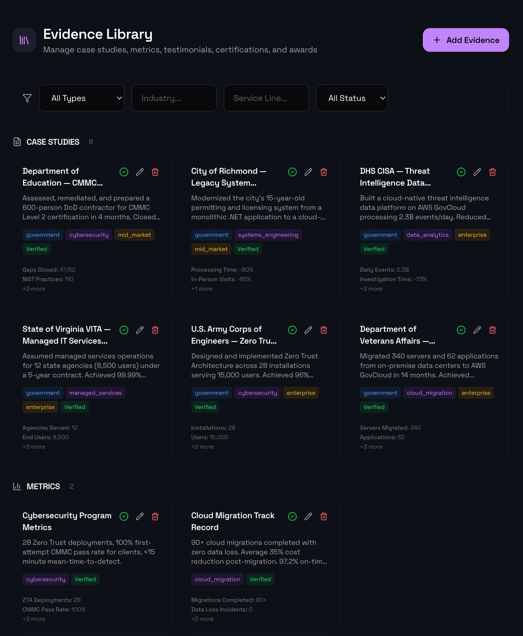 IntentBid source workspace showing approved company proof for proposal review